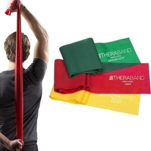 THERABAND Resistance Bands Set, Professional Elastic Band For Upper & Lower Body Exercise, Strength Training without Weights, Physical Therapy, Pilates, Rehab, Yellow & Red & Green, Beginner