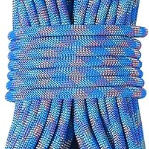 VEVOR 10.2mm Dynamic Climbing Rope, Outdoor Rock Climbing Rope 25KN Breaking Tension, Stretchable Fiber Rope with Steel Snap Hooks for Escape, Rappelling, Fire Rescue, Blue