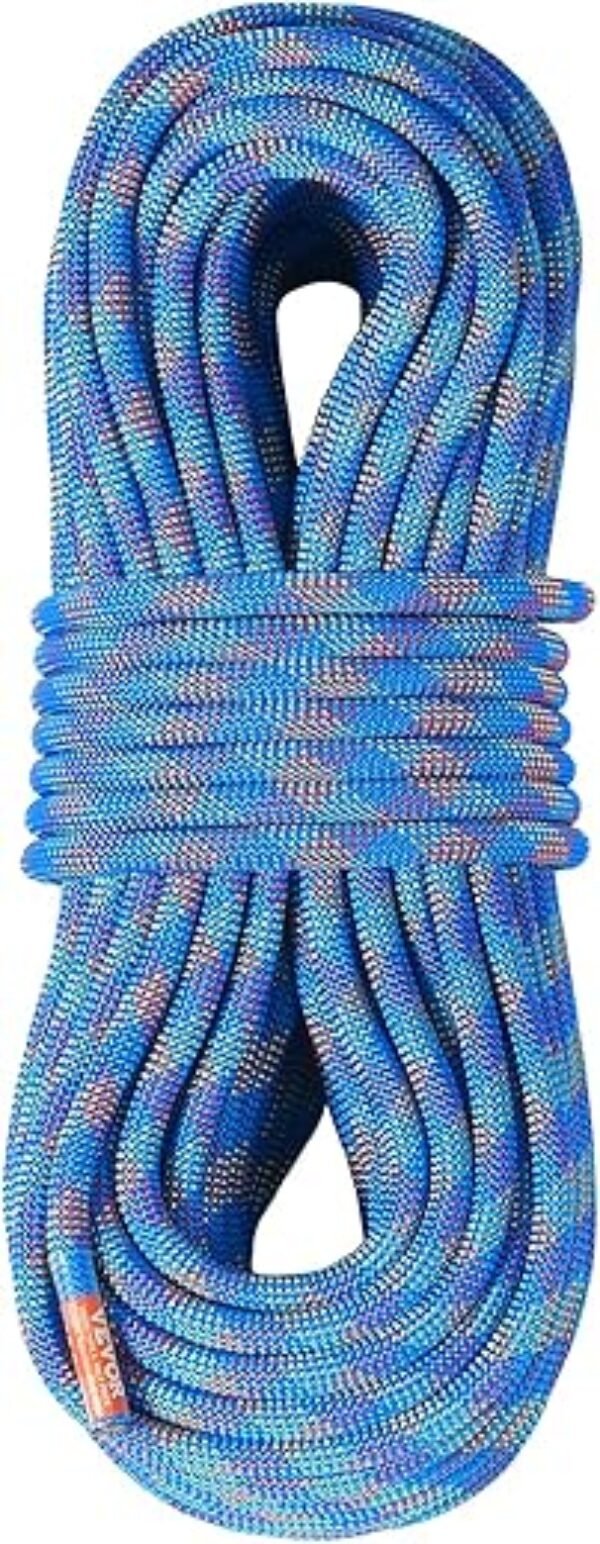 VEVOR 10.2mm Dynamic Climbing Rope, Outdoor Rock Climbing Rope 25KN Breaking Tension, Stretchable Fiber Rope with Steel Snap Hooks for Escape, Rappelling, Fire Rescue, Blue