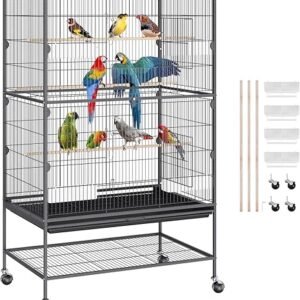 VEVOR 52 Inch Bird Cage, Wrought Iron Large Parakeet Flight Cage with Rolling Stand and Slide Out Tray, Standing Big Bird Cage for Parakeets, Parrots, Cockatiels, Budgies, Lovebirds, Pigeons