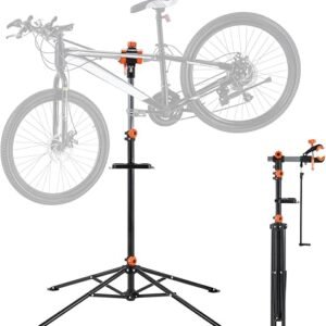 VEVOR Bike Repair Stand, 4-Leg Steel Bicycle Repair Stand, 42.5"-74.8" Adjustable Height Bike Maintenance Work Stand with Magnetic Tool Tray, Foldable Bike Service Stand for Home, Shop (Max 80 Pounds)