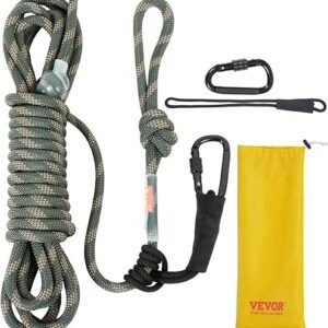 VEVOR Tree Stand Safety Rope, Treestand Lifeline Rope 30KN Breaking Tension, 0.6'' Hunting Safety Line with Prusik Knot, 2pcs Carabiner and Silencer, for Treestrap and Climbing