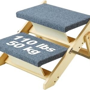 VEVOR Wood Pet Stairs/Pet Steps, 2-in-1 Foldable Wooden Dog Stair for Beds, Sofa and Cars, Dog Stairs & Ramp with 2 Steps for Small Medium Large Pet, up to 110 lbs
