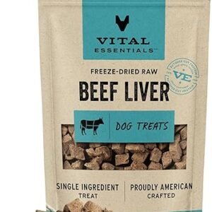 Vital Essentials Beef Liver Dog Treats, 2.1 oz | Freeze-Dried Raw | Single Ingredient | Premium Quality High Protein Training Treats | Grain Free, Gluten Free, Filler Free