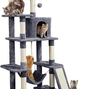 Yaheetech Large Multi-Level Cat Tree, 63 Inches Tall with Sisal-Covered Scratching Posts, Condo, Hammock, Dangling Ball, and Extended Platform for Cats to Play and Sleep