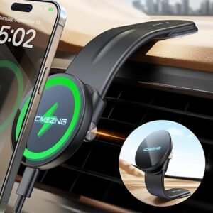 15W Only for iPhone MagSafe Car Mount Charger, 360% Adjustable Aluminum Alloy Arm, Relocatable Car Phone Holder, Magnetic Wireless Fast Charging, Cell Phone Holder for All Car Models, Black