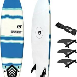 6’ FUNBOARD Surfboard Softboard Foam - Include (3) Fins 6’ Foot Leash and (2) Wood Stringers - Kids and Adults Beginner Intermediate