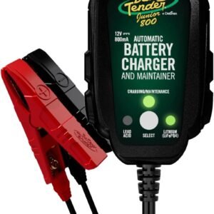 Battery Tender Junior 12V, 800mA Battery Charger and Maintainer for Lead Acid and Lithium Batteries - Switchable Battery Charger for Powersports - 022-0199-DL-WH