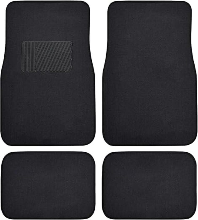BDK Premium Black Carpet Floor Mats for Cars - Universal Fit Interior 4-Piece Car Mats Full Set with Vinyl Heel Pad Protector - Cute Car Accessories Interior Floor Covers for SUVs & Trucks