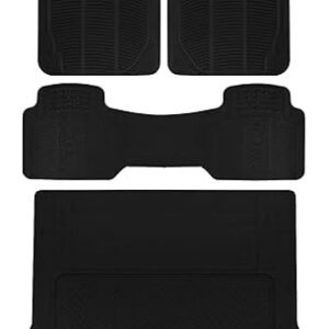 BDK Proliner All Weather Rubber Auto Floor Mats and Trunk Cargo Liner - Front & Rear Heavy Duty Set Fit for Car SUV Van and Truck, Black, 4 Pieces (Trim to Fit)