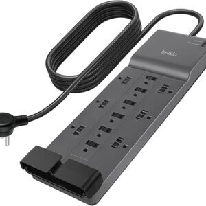 Belkin 12-Outlet Surge Protector Power Strip w/ 12 AC Outlets & 8ft Flat Plug, UL-listed Heavy-Duty Extension Cord for Home, Office, Travel, Computer, Laptop, Charger - 3,940 Joules of Protection