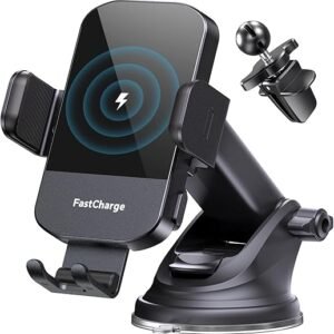 CHGeek Wireless Car Charger, 15W Fast Charging Auto Clamping Car Charger Phone Mount Phone Holder fit for iPhone 16 15 14 13 12 Pro Max 11 XR XS, Samsung Galaxy S24 Ultra S23 S22 S21, S20, S10+, Black
