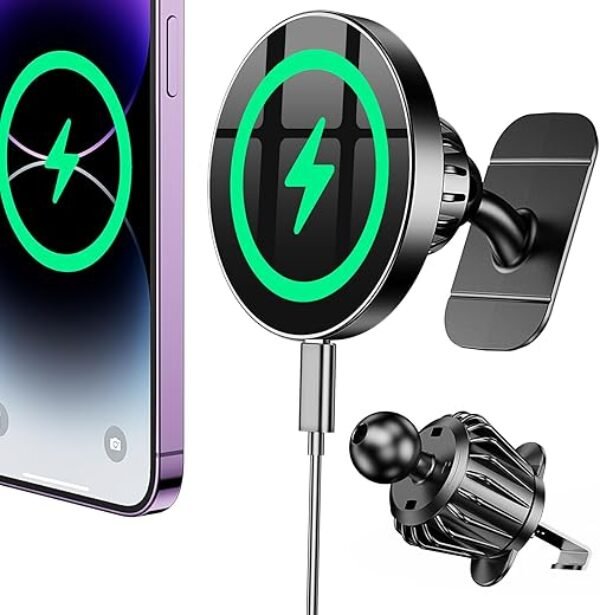 Coolpow for Magsafe Car Mount Charger【100% Stable】 15W Magsafe Car Charger Magnetic Phone Holders for Your Car Accessories for Women Men Car Phone Holder Wireless Car Charger for iPhone 16 Pro Max 15
