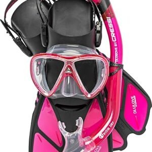 Cressi Adult Snorkel Set (Mask, Dry Snorkel, Adjustable Fins) - Light for Travel - Bonete Pro Dry Set: Designed in Italy