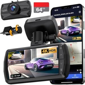 Dash Cam Front and Rear, Real 4K+1080P Dual Dash Cam, Built-in WiFi GPS, 3.3"IPS Screen, HDR Night Vision, G-Sensor Accident Record, 24H Parking Monitor Dash Camera for Cars, Support 512GB Max