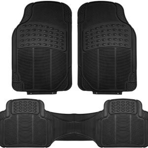 FH Group Automotive Floor Mats Solid ClimaProof for all weather protection Universal Fit Trimmable Heavy Duty fits most Cars, SUVs, and Trucks, 3pc Full Set Black