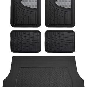 FH Group Premium Liners Tall Channel Trimmable All Weather Rubber Full Set Car Floor Mats (Gray) w. Trimmable All-Season Cargo Liner (Black) - Universal Fit for Cars Trucks and SUVs