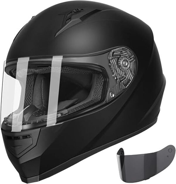 GLX GX11 Compact Motorcycle Helmet - Matte Black, Medium - Full Face w/ Tinted Visor, DOT Approved