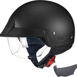 GLX M14 Open Face Motorcycle Helmet - Matte Black, Large - DOT Approved