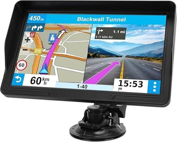GPS Navigator for Car Truck RV, 9 inch Touch Screen Latest 2025 Map, Real Voice Spoken Turn-by-Turn Direction Reminding Navigation System for Cars, Vehicle GPS with Speed and Red Light Warning