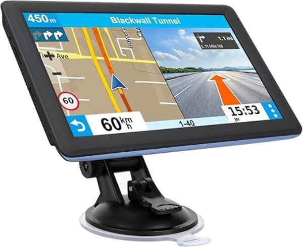GPS Navigator for Car Truck RV, Latest 2025 Map, 7 inch Touch Screen Real Voice Spoken Turn-by-Turn Direction Reminding Navigation System for Cars, Vehicle GPS with Speed and Red Light Warning (Blue)