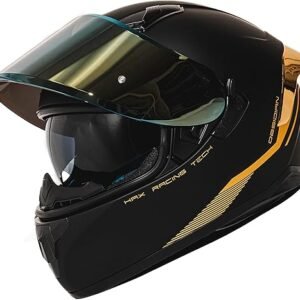 HAX Obsidian Full Face Dual Visor Adult Motorcycle Helmet for Motorbike Street Bike with Pinlock Ready DOT Approved Matte Black Gold L