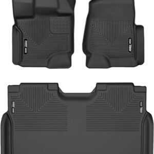 Husky Liners Weatherbeater Floor Mats | Fits 2015-2025 Ford F-150 (Includes 2022-2025 Lightning) SuperCrew w/Carpet & w/Out Fold Flat Storage | Front & 2nd Row, 3-pc Black - 94041