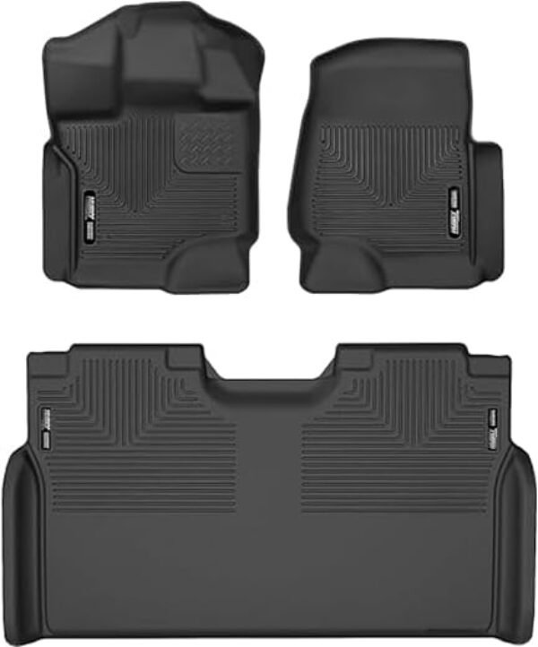 Husky Liners Weatherbeater Floor Mats | Fits 2015-2025 Ford F-150 (Includes 2022-2025 Lightning) SuperCrew w/Carpet & w/Out Fold Flat Storage | Front & 2nd Row, 3-pc Black - 94041