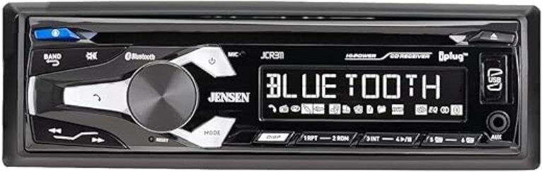 Jensen JCR311 10 Character LCD Single DIN Car Stereo Radio CD Player Push to Talk Assistant Bluetooth Hands Free Calling & Music Streaming AM/FM Radio USB Playback & Charging