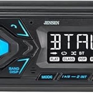 JENSEN MPR210 7 Character LCD Single DIN Car Stereo Radio | Push to Talk Assistant | Bluetooth Hands Free Calling & Music Streaming | AM/FM Radio | USB Playback & Charging | Not a CD