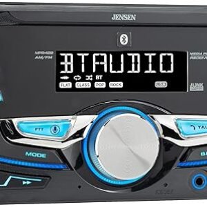 JENSEN MPR420 7 Character LCD Double DIN Car Stereo Receiver | Push to Talk Assistant | Bluetooth Hands Free Calling & Music Streaming | AM/FM Radio | USB Playback & Charging | Not a CD Player