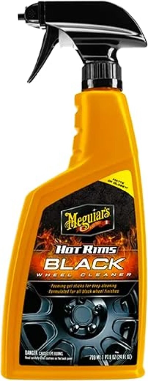 Meguiar's Hot Rims Black Wheel Cleaner, Deep Foaming Gel Specially Formulated to Effectively Clean Matte, Gloss, Satin, and Chrome Black Wheels, 24 Oz Spray Bottle