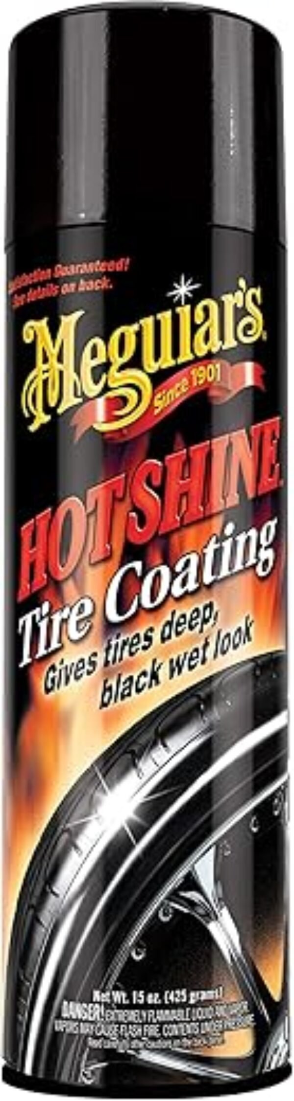 Meguiar's Hot Shine High Gloss Tire Coating, Give Tires a Deep Wet Shine and Long-Lasting Protection with an Advanced Self-Spreading Formula, 15 Oz Aerosol Spray Can