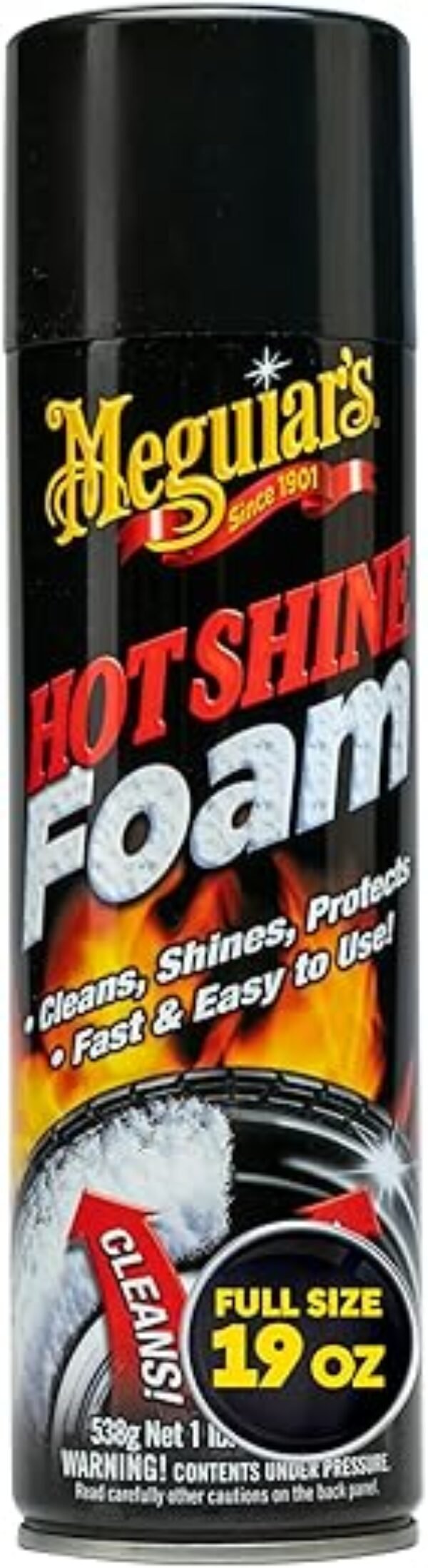 Meguiar's Hot Shine Tire Foam - High Goss Tire Shine that Cleans, Shines, and Protects in One, Deep, Black Shine with Conditioners and UV Protection to Help Keep Tires Looking Like New, 19 Oz Aerosol