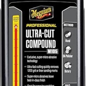 Meguiar’s Mirror Glaze M105 Ultra-Cut Compound, Car Rubbing Compound for Removing Scratches and Heavy Swirls While Adding Shine, Safe and Effective on All Glossy Car Paint and Clear Coats, 8 oz