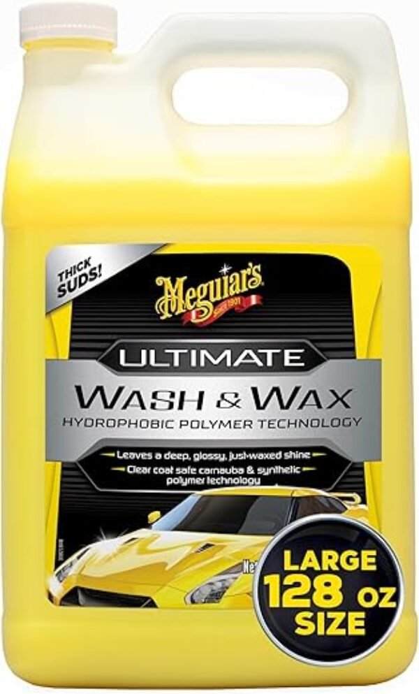 Meguiar's Ultimate Wash and Wax, Car Wash and Wax Cleans and Shines in One Step, Wash, Shine, and Protect with an Enhanced pH Neutral Car Paint Cleaner, 1 Gallon