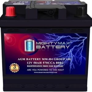 Mighty Max Battery MM-H4L Start and Stop Car BCI Group Size 140 Positive Terminal on Left Side [+ -] 12V 50 AH, 80RC, 570 CCA Rechargeable AGM Car Battery