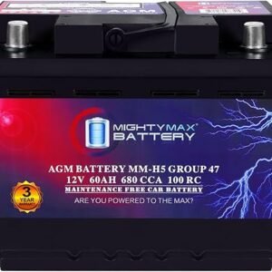 Mighty Max Battery MM-H5 Start and Stop Car BCI Group Size 47 12V 60 AH, 100RC, 680 CCA Rechargeable AGM Car Battery