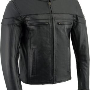 Milwaukee Leather LKM1725 Men's Black Leather Sporty Crossover Scooter Motorcycle Jacket w/Reflective Piping