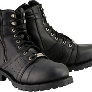 Milwaukee Leather Men's Black Lace-Up Wide-Width Motorcycle Leather Boots with Side Zipper Entry MBM9000W