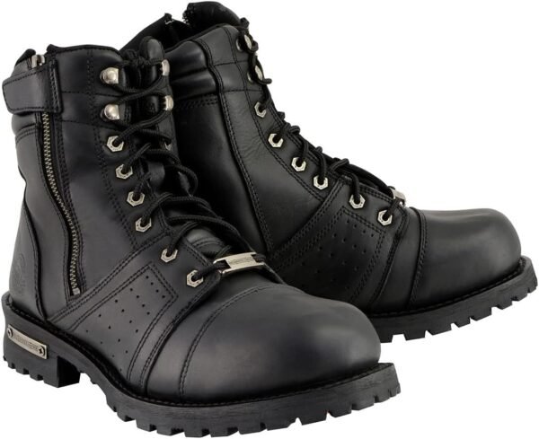 Milwaukee Leather Men's Black Lace-Up Wide-Width Motorcycle Leather Boots with Side Zipper Entry MBM9000W