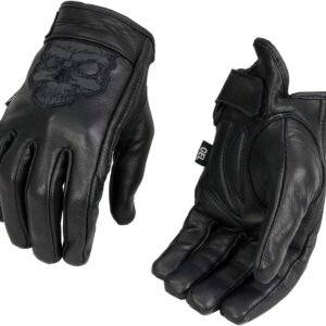 Milwaukee Leather Men's Black Leather ‘Reflective Skull’ Motorcycle Hand Gloves W/Gel Padded Palm MG7570