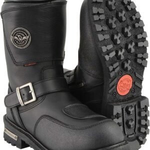Milwaukee Leather Men's Black Wide Width 9-inch Waterproof Engineer Leather Biker Boots with Reflective Piping MBM9071WP