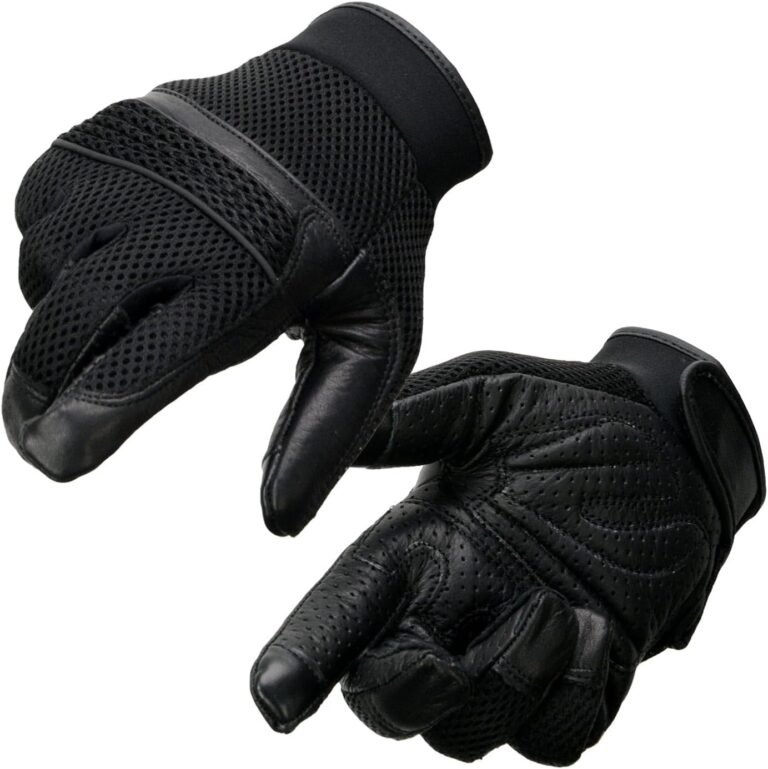 Milwaukee Leather MG7503 Men's Black Leather i-Touch Screen Compatible Mesh Racing Motorcycle Hand Gloves W/Reflector