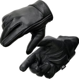 Milwaukee Leather MG7510 Men's Black Leather Gel Padded Palm Short Wrist Motorcycle Hand Gloves W/ ‘Full Panel Cover’