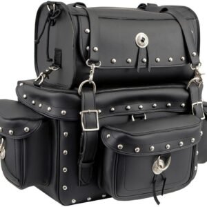 Milwaukee Leather MP8100S Large Black PVC 2-Piece Studded Motorcycle Touring Pack Sissy Bar Bag - One Size