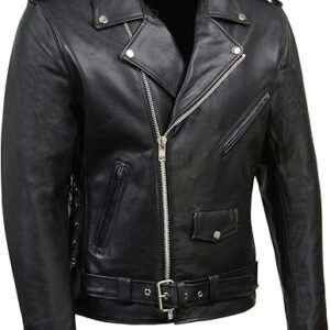 Milwaukee Leather SH1011 Men's Classic Brando Premium Leather Black Motorcycle Riders Leather Jacket w/Side Laces