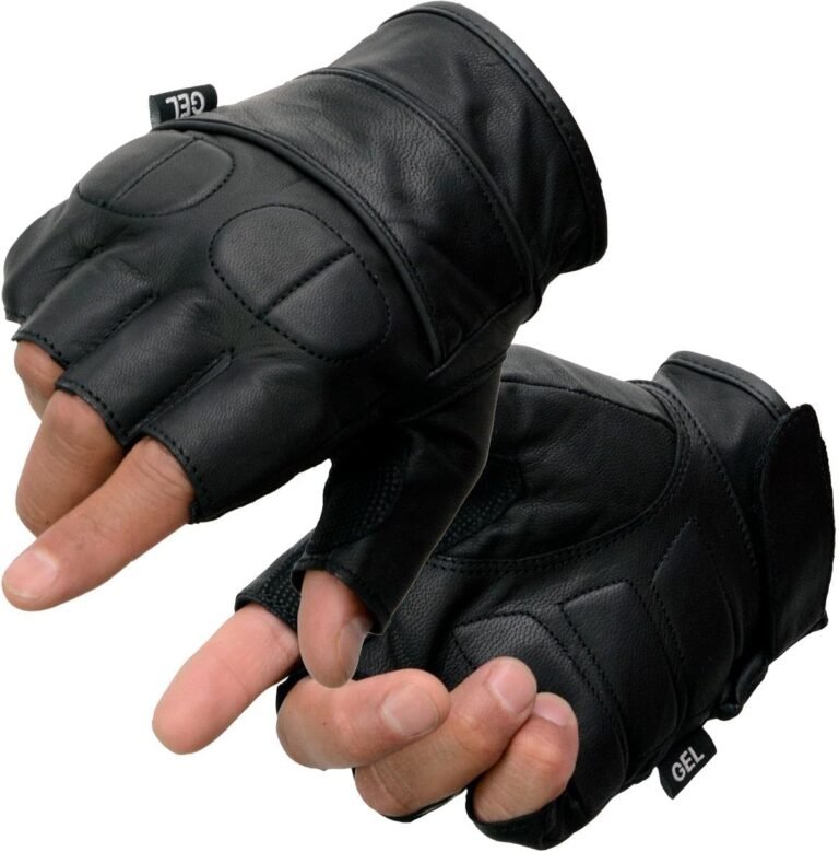 Milwaukee Leather SH462 Men's Black Leather Gel Palm Fingerless Motorcycle Hand Gloves W/Soft and Stylish ‘Knuckle Pads’