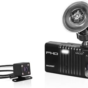 Minolta Dash Camera – 3-Channel 1080P Car DVR with Rear & Interior Cam, Night Vision, 3.0” LCD Screen, G-Sensor, Loop Recording, Parking Monitor, Motion Detection, 32GB Card (Black)