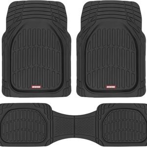 Motor Trend FlexTough Floor Mats for Cars, Black Deep Dish All-Weather Mats, Waterproof Trim-To Fit Automotive Floor Mats for Cars Trucks SUV, Universal Floor Liner Car Accessories